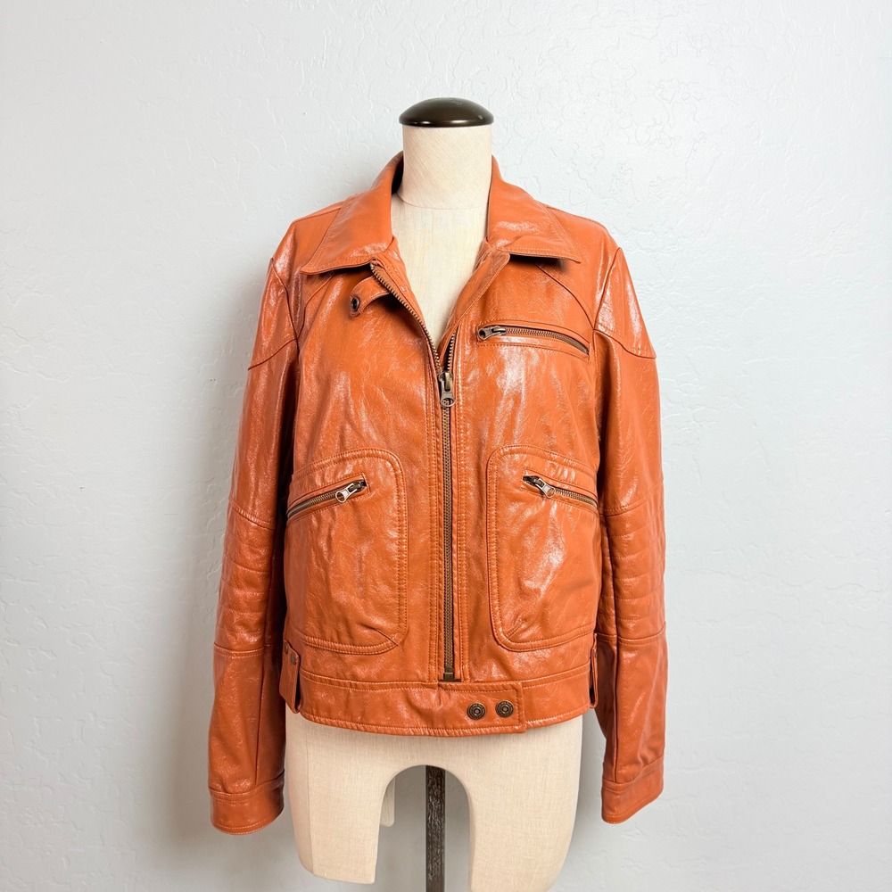 We The Free People Vegan Faux Leather Moto Jacket Rust Brown Full Zip M
